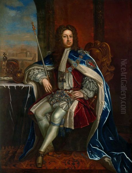 Portrait of George I of Great Britain in the costume of the Order of the Garter. Oil Painting by Godfrey Kneller