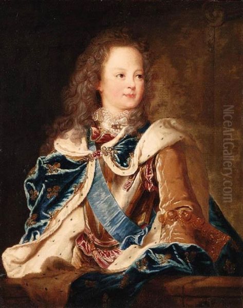 Louis XVwhile Dauphin of France in Ceremonial Robes and Armour before a Parapet Oil Painting by Jean-Baptiste van Loo