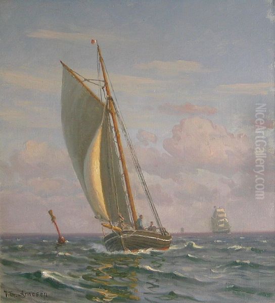 Sailing ships at sea. Oil Painting by Vilhelm Arnesen