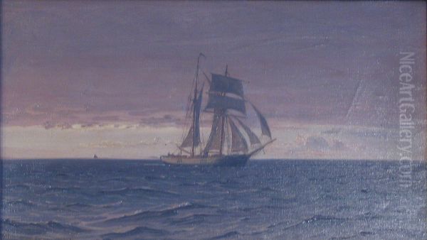 Sailing ship at sea. Oil Painting by Vilhelm Arnesen