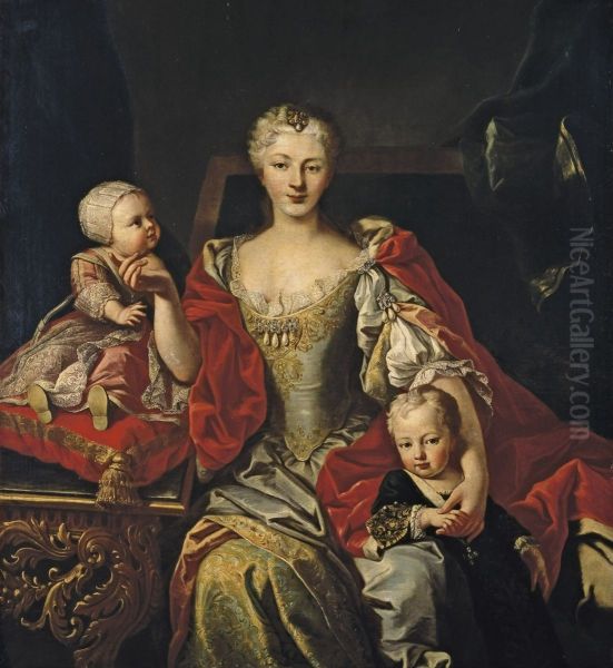 Portrait of Polyxena Christina of Hesse-Rotenburg with her children Oil Painting by Martin van Meytensand workshop