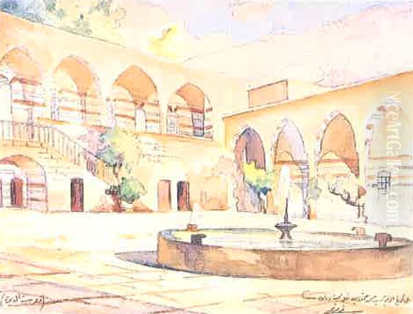 Le Palais De Beiteddine. Oil Painting by Moustafa Farroukh