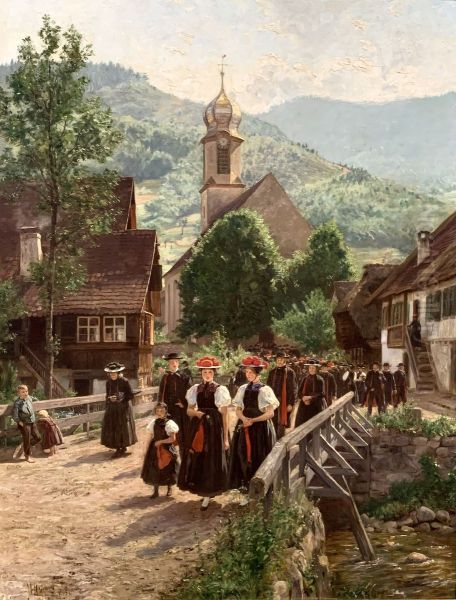 Churchgoing in Gutach Oil Painting by Wilhelm Hasemann