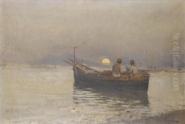 Il Tramonto Dei Pescatori A Portici Oil Painting by Vincenzo Caprile