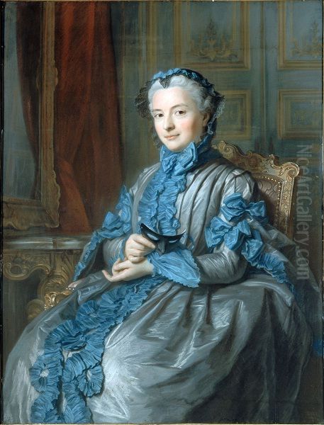 la presidente de Rieux, en habit de bal, tenant un masque Oil Painting by Maurice Quentin de La Tour