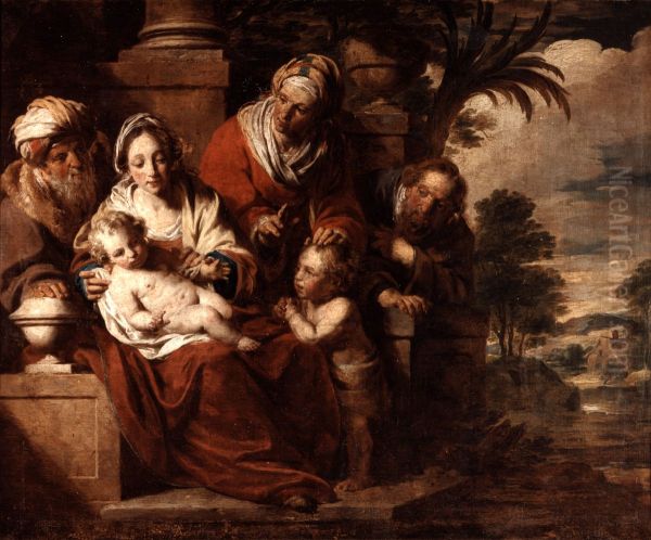 Holy Family with the infant St John, St Elizabeth and St Zacharia Oil Painting by Pieter Jozef Verhaghen