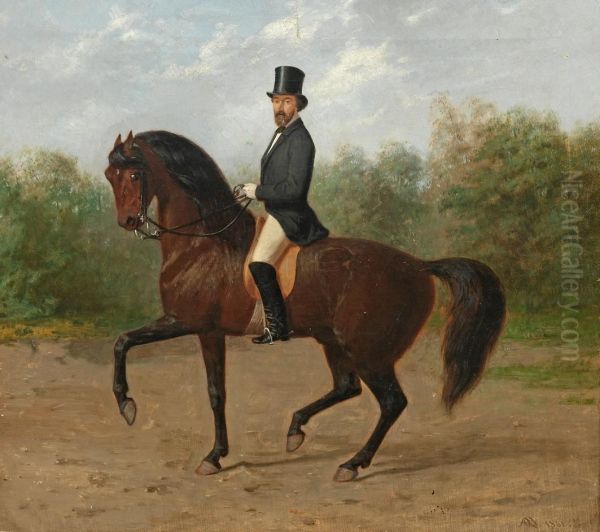 Rider in the Berlin Tiergarten Oil Painting by Albert Becker