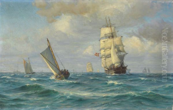 Ships at Sea. Oil Painting by Vilhelm Arnesen