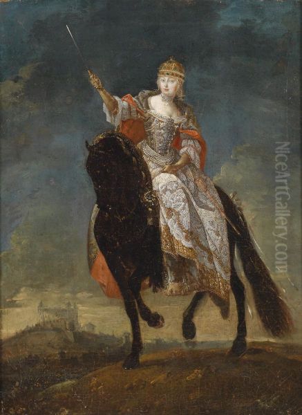 Maria Theresiaals Konigin von Ungarn auf dem Kronungshugel zu Pressburg Oil Painting by Unidentified painter