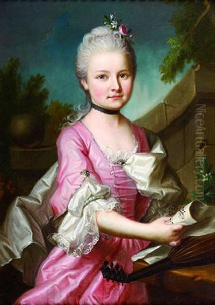 Portrait of a young  musician. Oil Painting by Jakob Emanuel Handmann