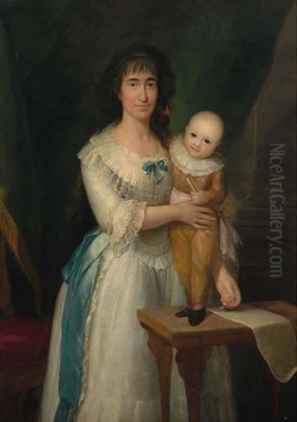 Portrait of Countess of Altamira and Her Son Vicente Isabel Oil Painting by Agustin Esteve