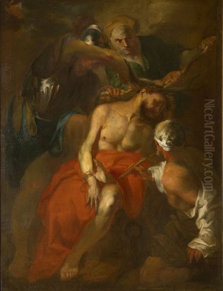 Christ being crowned with thorns Oil Painting by Lodewijk de Deyster