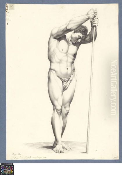 standing male nude, holding a stick Oil Painting by Bernard Cloet