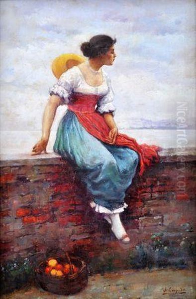 Predavcka Jablk Na Morskej Promenade Oil Painting by Ulisse Caputo