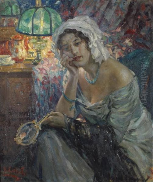 Femme Au Miroir Oil Painting by Ulisse Caputo