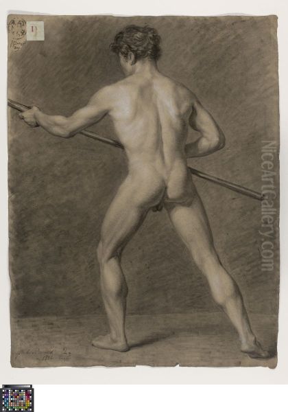 standing male nude, seen from behind Oil Painting by Pierre Francois Buyck