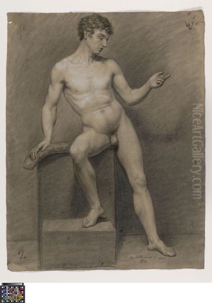 seated male nude Oil Painting by Joannes Callewaert