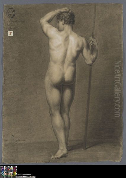 standing male nude, seen from behind Oil Painting by Pierre Rousseau