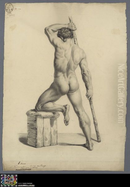 standing male nude, seen from behind Oil Painting by Charles van Deventer