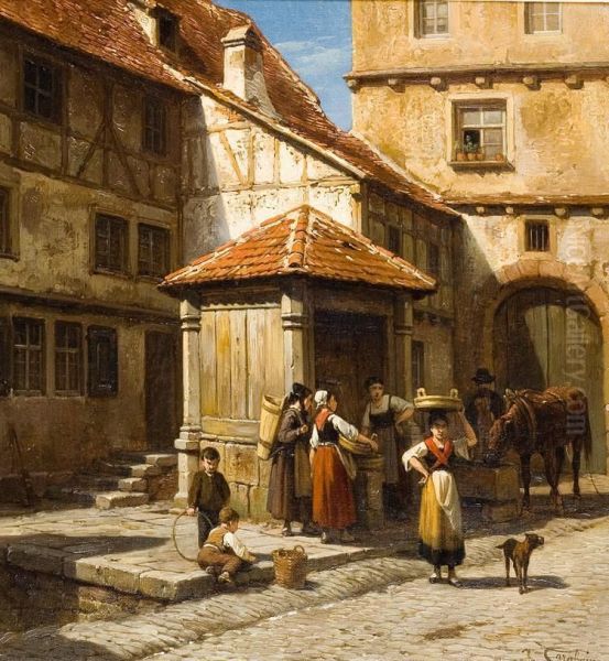 Bij De Waterpomp Oil Painting by Jacques Carabain