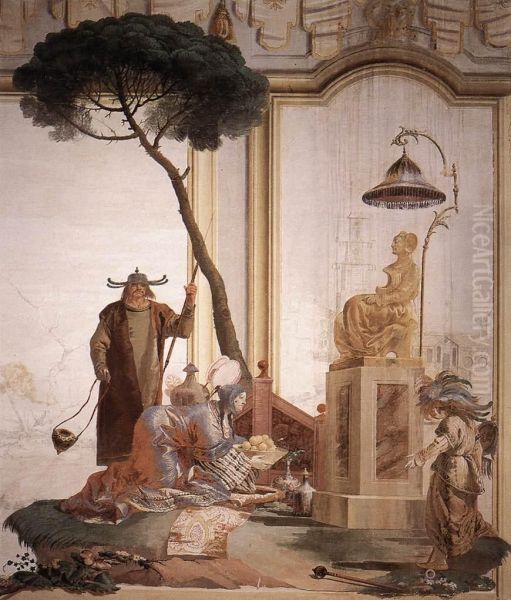 Offering of Fruits to Moon Goddess Oil Painting by Giovanni Domenico Tiepolo