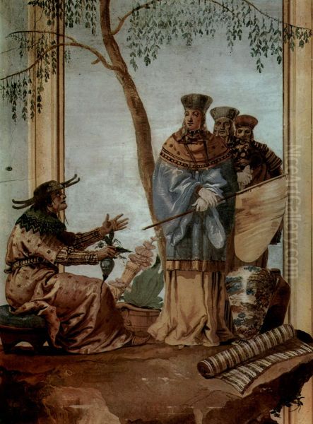 Fresken in der Villa Vallmarana, Vicenca, Szene: Chinesischer Prinz beim Wahrsager Oil Painting by Giovanni Domenico Tiepolo