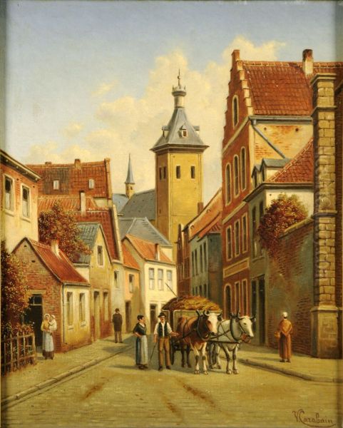 Vue De Venlo, Rue De L'eglise Oil Painting by Victor Carabain