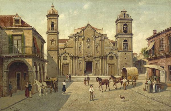 Cuba- Cathedral De La Havane Oil Painting by Victor Carabain