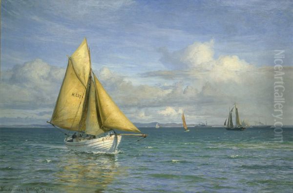 Ships off Gilleleje, Denmark. Oil Painting by Vilhelm Arnesen