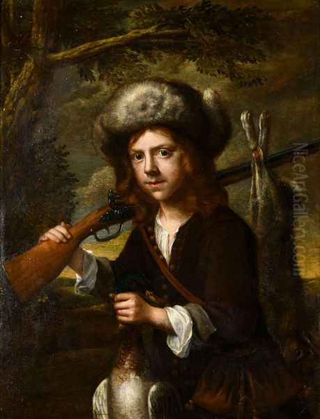 Portrait of a young hunter Oil Painting by Joachim von Sandrart the Elder