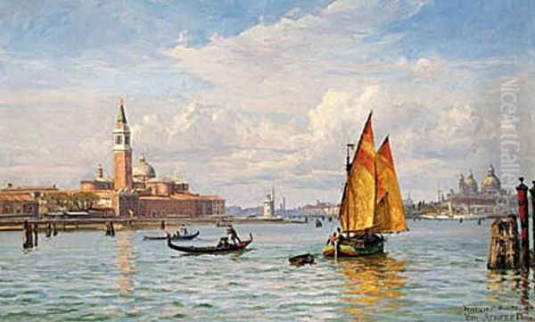 Forarsformiddag ved S. Giorgio og S. Maria della Salute. Venedig. Oil Painting by Vilhelm Arnesen