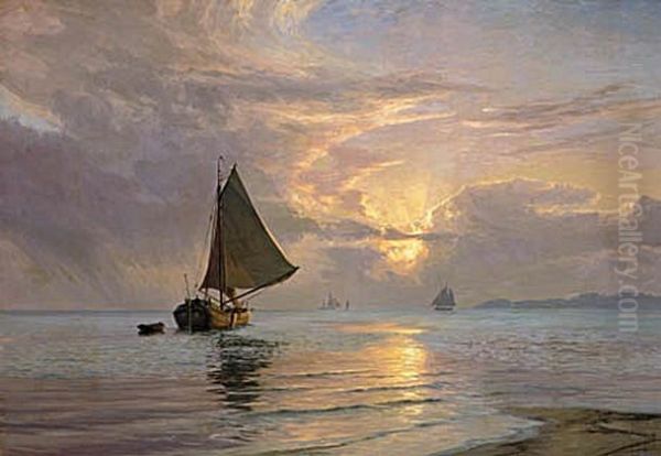 Sunbeams over the sea. Oil Painting by Vilhelm Arnesen