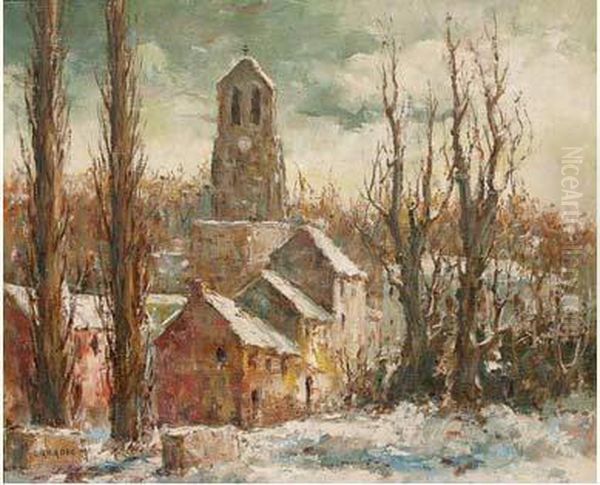 L'eglise De Grosrouvre Sous La Neige Oil Painting by Louis Caradec