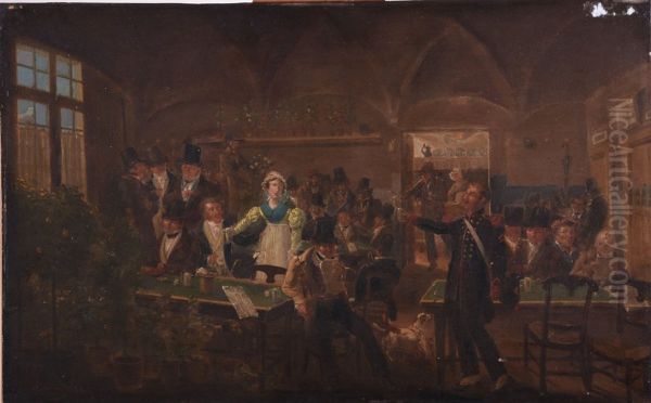 Plant auction at an inn Oil Painting by Jozef Geirnaert