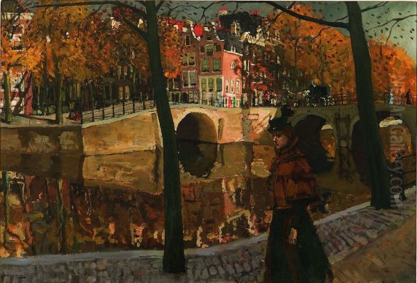 Gezicht op de Keizersgracht hoek Reguliersgracht Oil Painting by George Hendrik Breitner