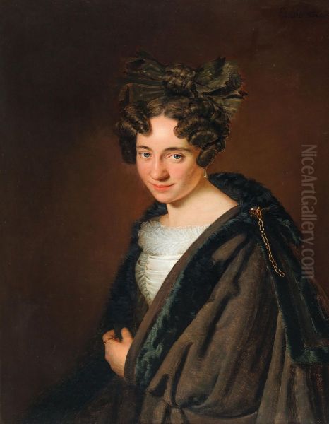 Portrait of a Young Lady with a Black Bow in her Hair Oil Painting by Anton Einsle