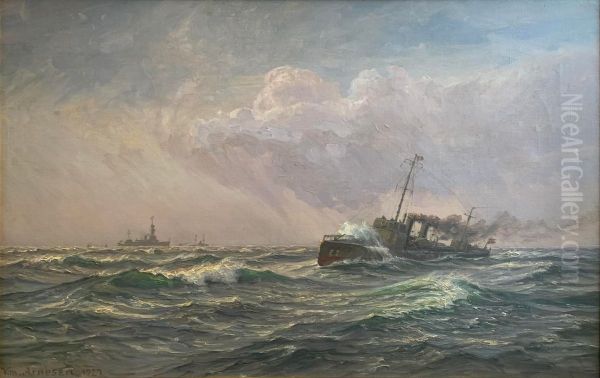 Torpedobaden Delfinen i Kattegat. Oil Painting by Vilhelm Arnesen