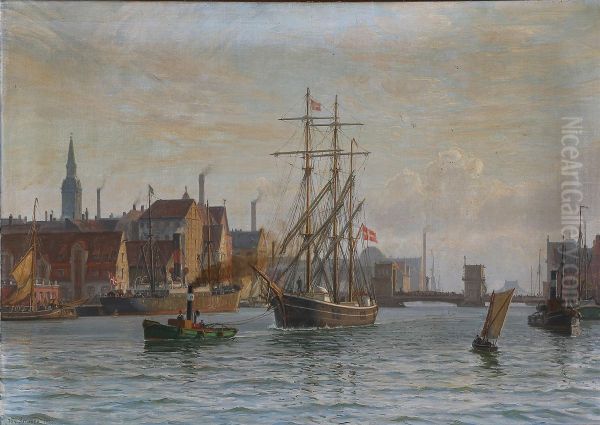 Parti fra Kobenhavns Havn. Oil Painting by Vilhelm Arnesen