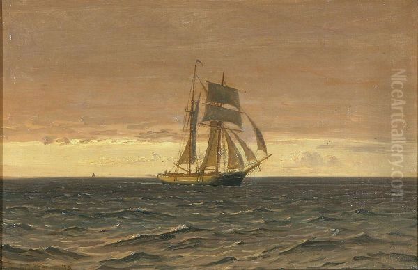 A sailing ship at sea. Oil Painting by Vilhelm Arnesen