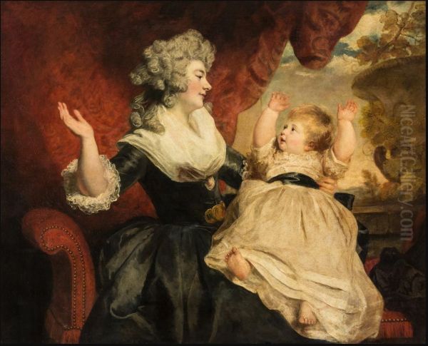 Portrait of Georgiana Cavendish, Duchess of Devonshire (1757-1806) with her infant daughter Lady Georgiana Cavendish (1783-1858), later Countess of Carlisle Oil Painting by Joshua Reynolds