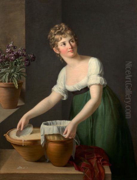 Young Woman Making Cheese Oil Painting by Marie-Victoire Lemoine