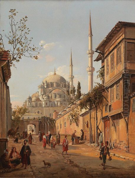 View of the Fatih Mosque, Instanbul Oil Painting by Frans Vervloet