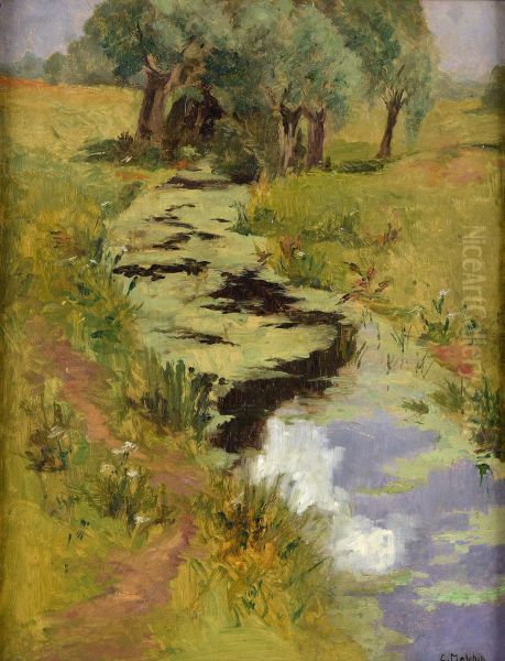 Sommerlandschaft mit Bachlauf Oil Painting by Carl Malchin