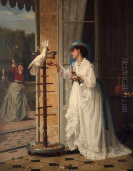 The Pet Cockatoo Oil Painting by Joseph Caraud