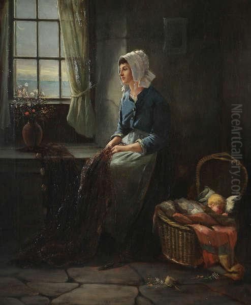 Jonge Vissersvrouw Wachtend Op Deterugkeer Van Haar Man Oil Painting by Joseph Caraud