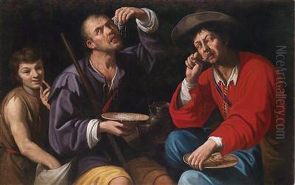 Vagabonds Eating Pasta While Being Robbed By A Boy Oil Painting by Michelangelo Merisi Da Caravaggio