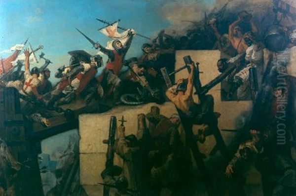 Godefroid de Bouillon during the assault on Jerusalem Oil Painting by Charles Verlat