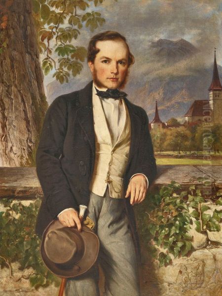 Bildnis Johann Ernst Wyss (1821-1874), Fursprecher, Gerichtsprasident zu Interlaken, Sekretar der Einwohnergemeinde, Stadtschreiber von Bern. Oil Painting by Johann Friedrich Dietler