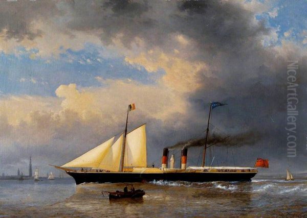 Paddle Steamer Cygnus (ship, 1854), built by James Henderson & Son, Renfrew Oil Painting by Egide Linnig