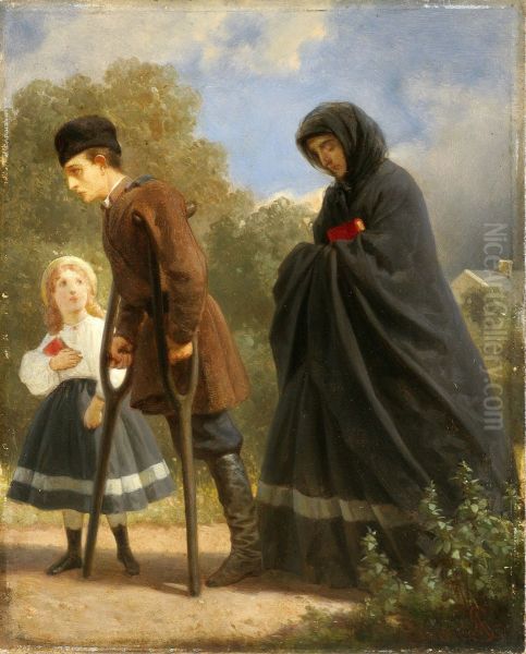 Po powstaniu (W drodze do kosciola). Oil Painting by Artur Grottger